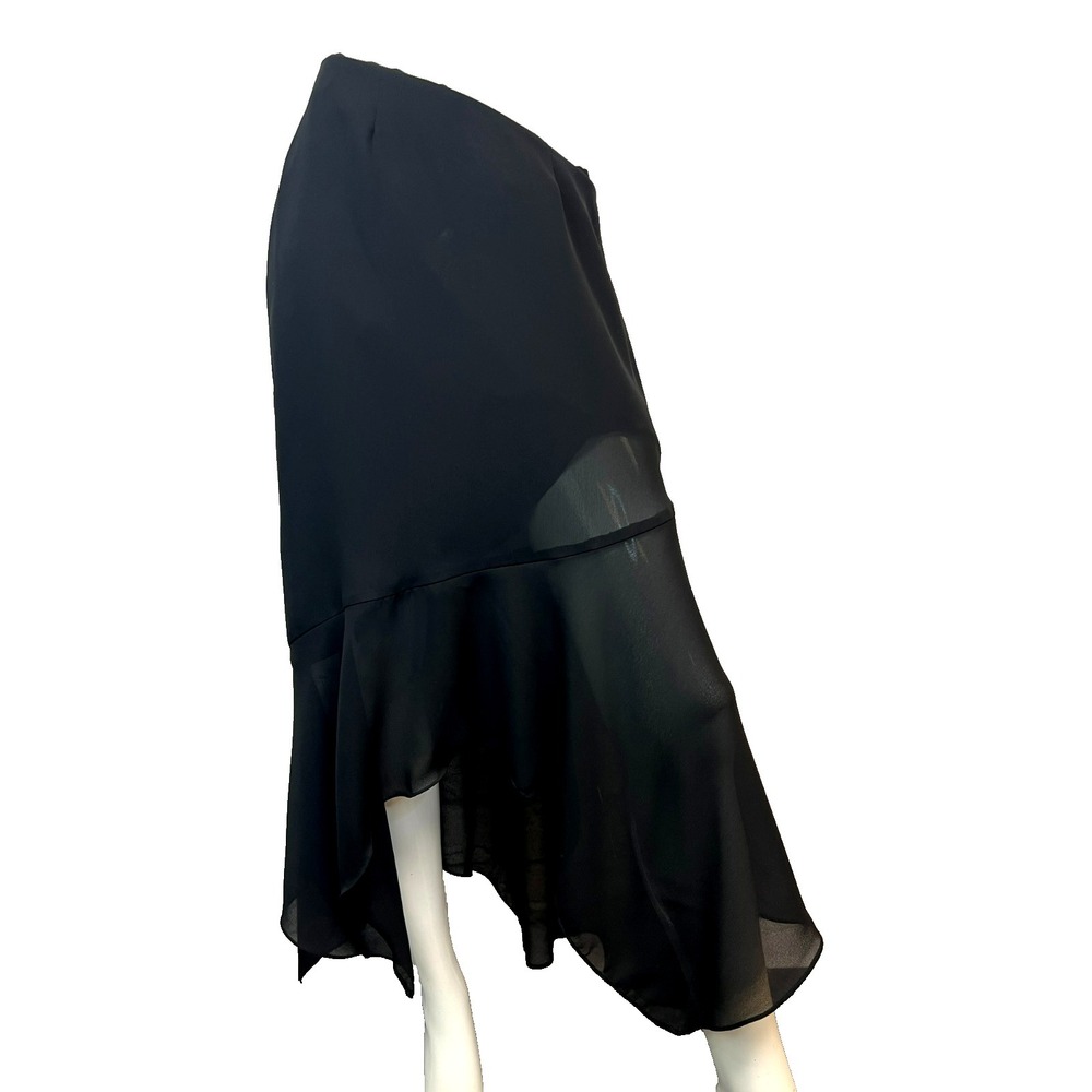 Veronique Young Evening Skirt Black Asymmetric Midi Sheer Hem‎ Back Zip SZ 10